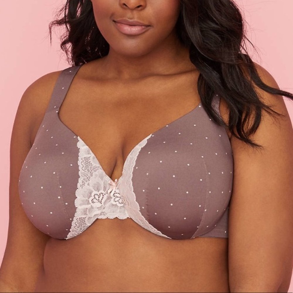 CACIQUE Lightly Lined Full Coverage Bra 44F Underwire Plus Size 1049534 Lace Dot